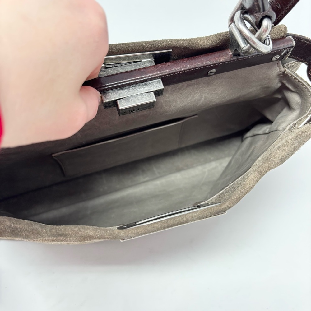 Fendi Peekaboo Top Handle Bag Dove Grey Suede Medium Silver Hardware - Picture 12 of 16